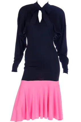 1980s Patrick Kelly Vintage Color Block Pink and Black Dress