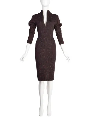 Azzedine Alaia Vintage AW 1986 Iconic Black Multicolor Fleck Knit Wool Body Con Dress