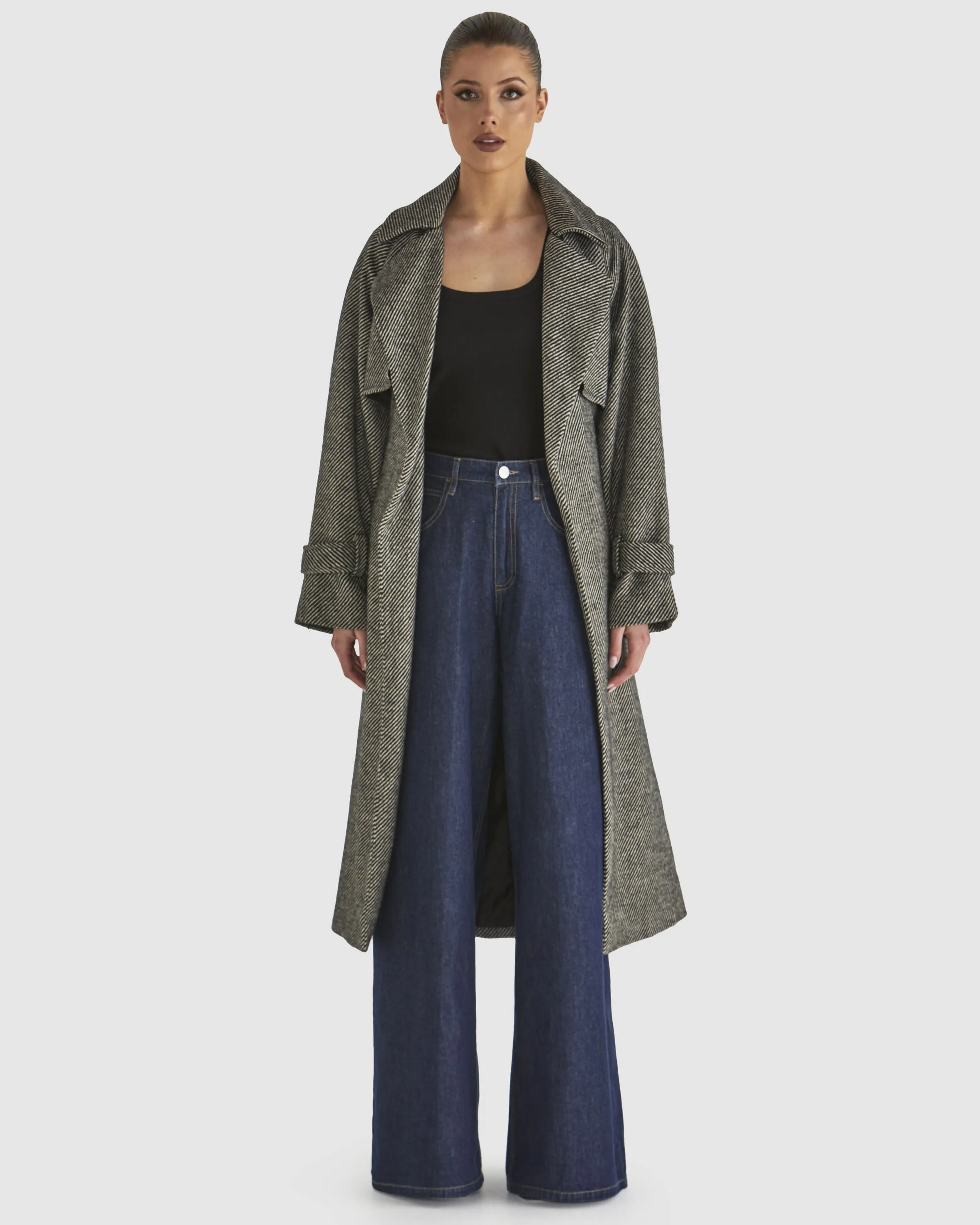 Charmer Trench Coat Black/Cream Black