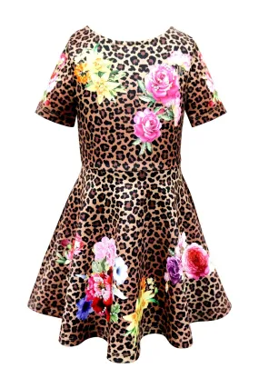 Girls Fit and Flare Animal Print Skater Dress