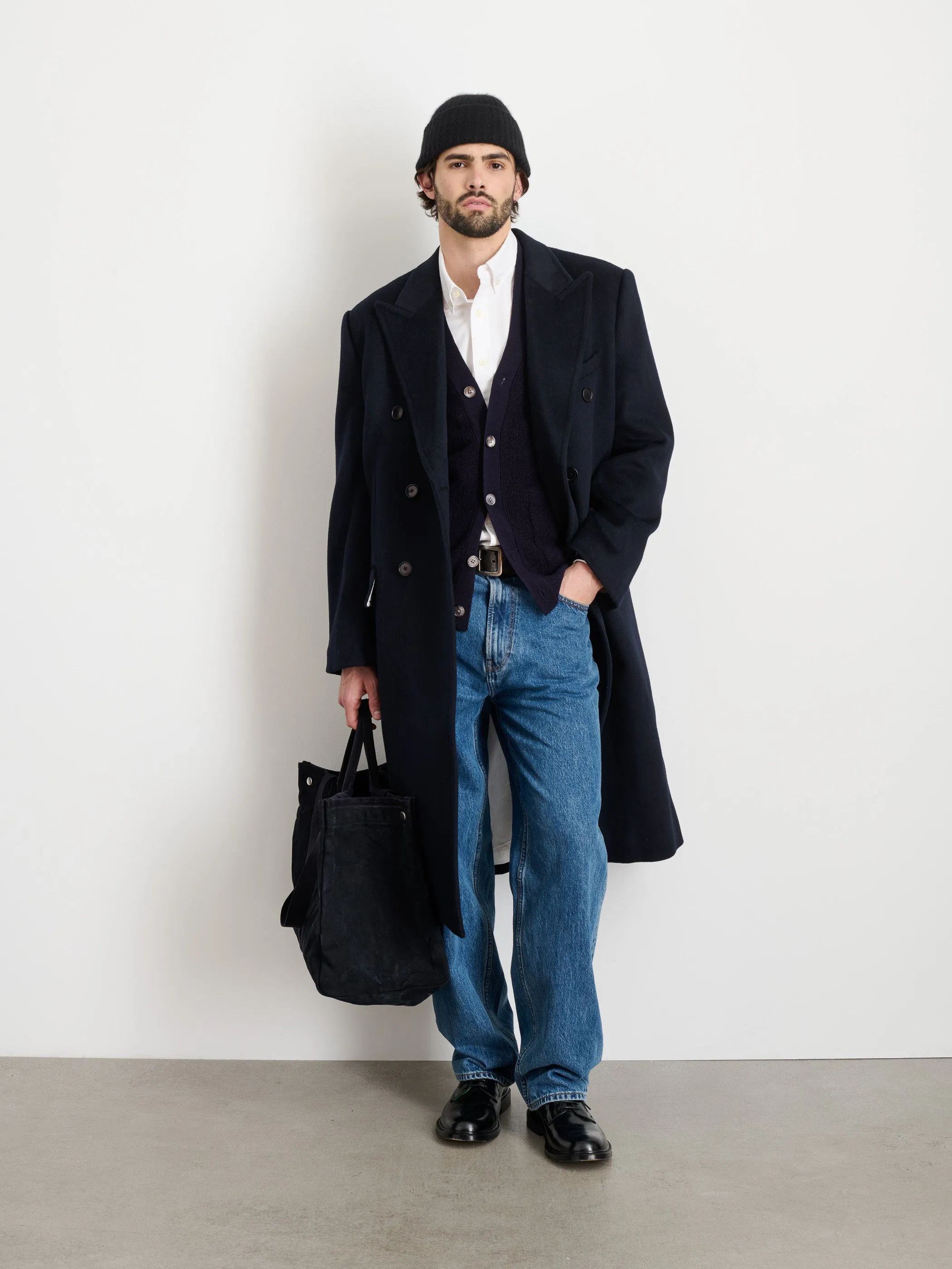 James Double Breasted Top Coat In Wool