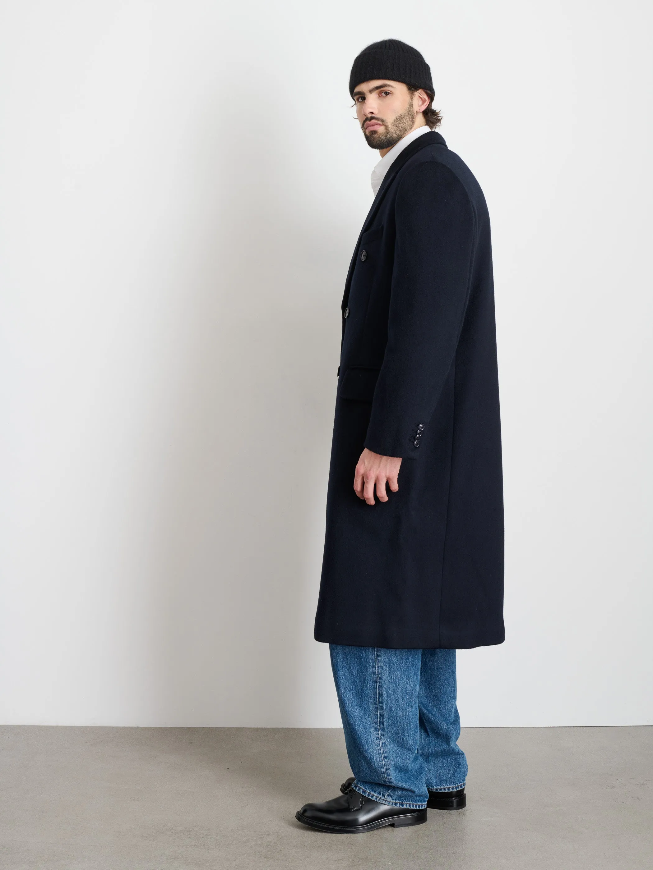 James Double Breasted Top Coat In Wool
