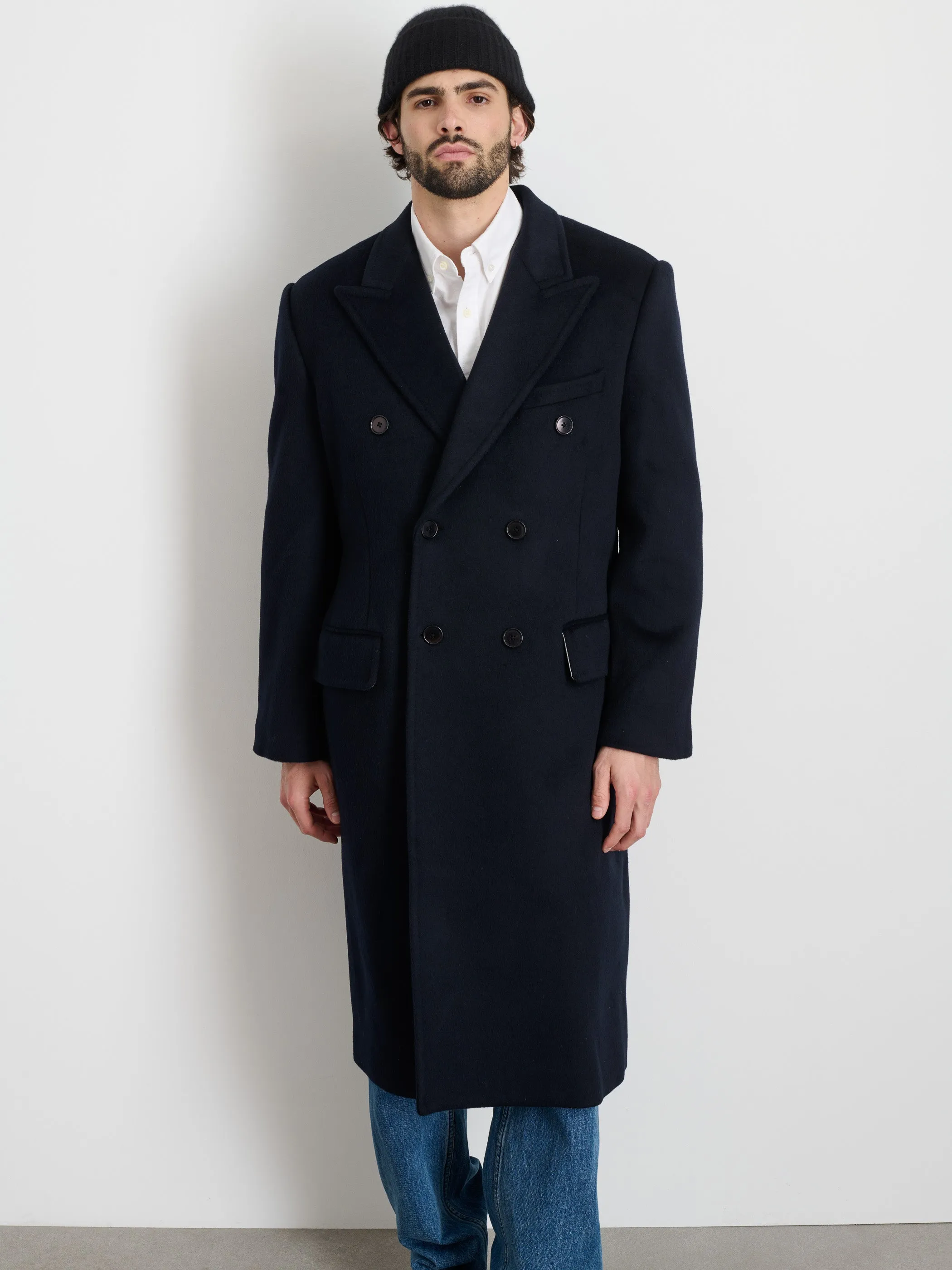 James Double Breasted Top Coat In Wool