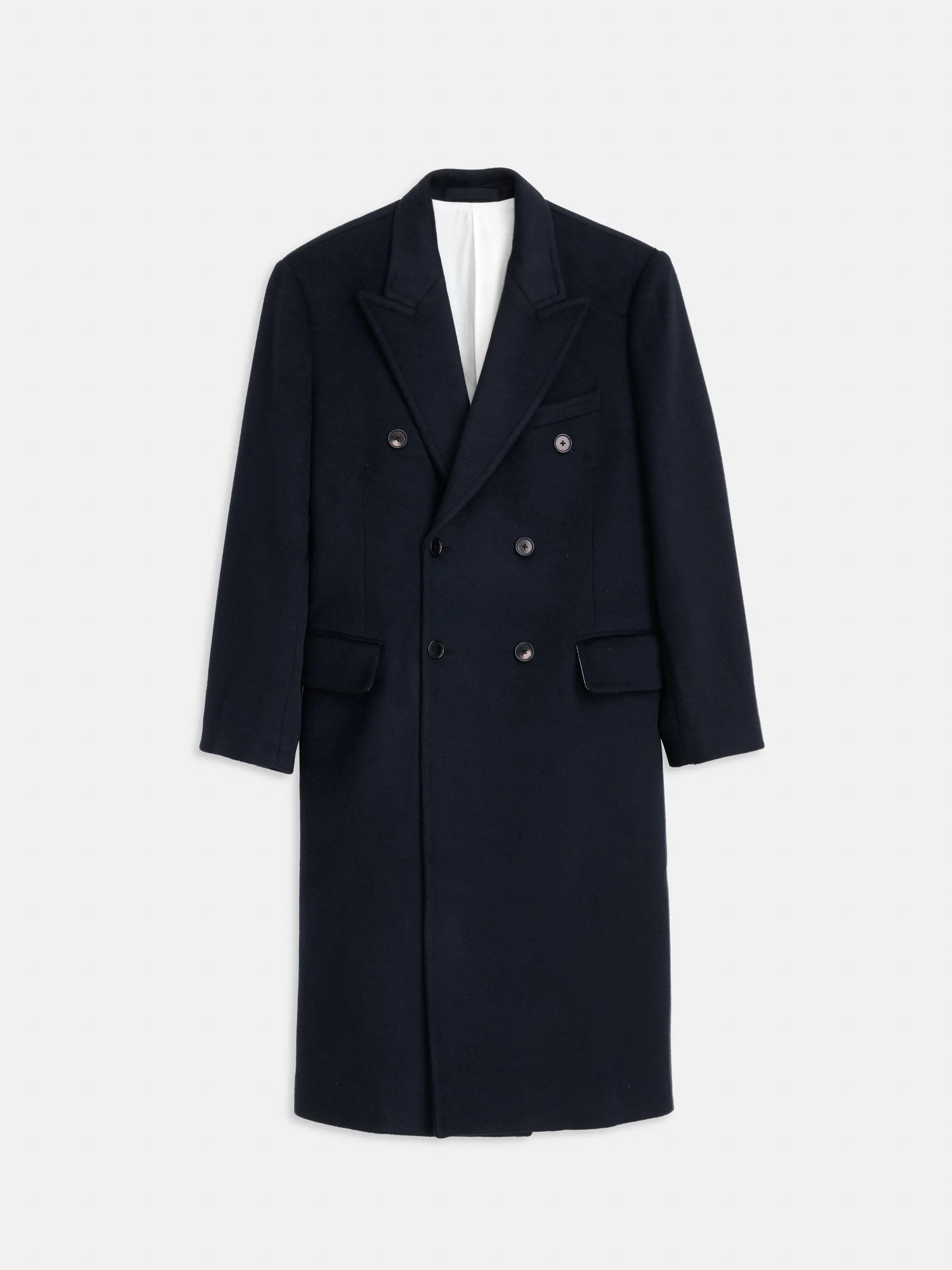 James Double Breasted Top Coat In Wool