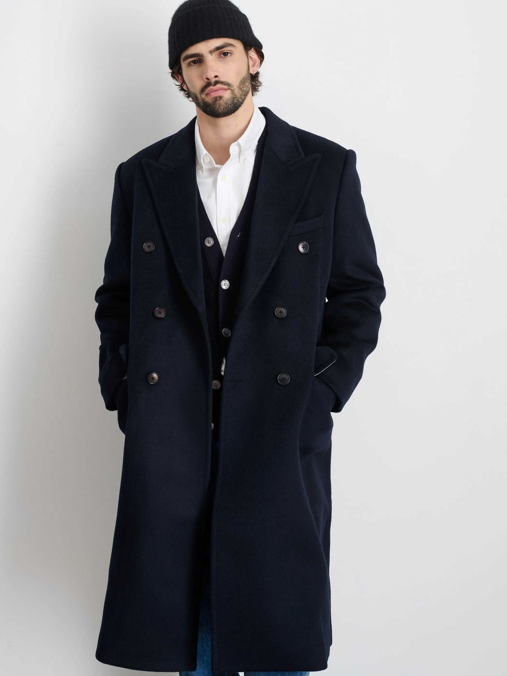 James Double Breasted Top Coat In Wool