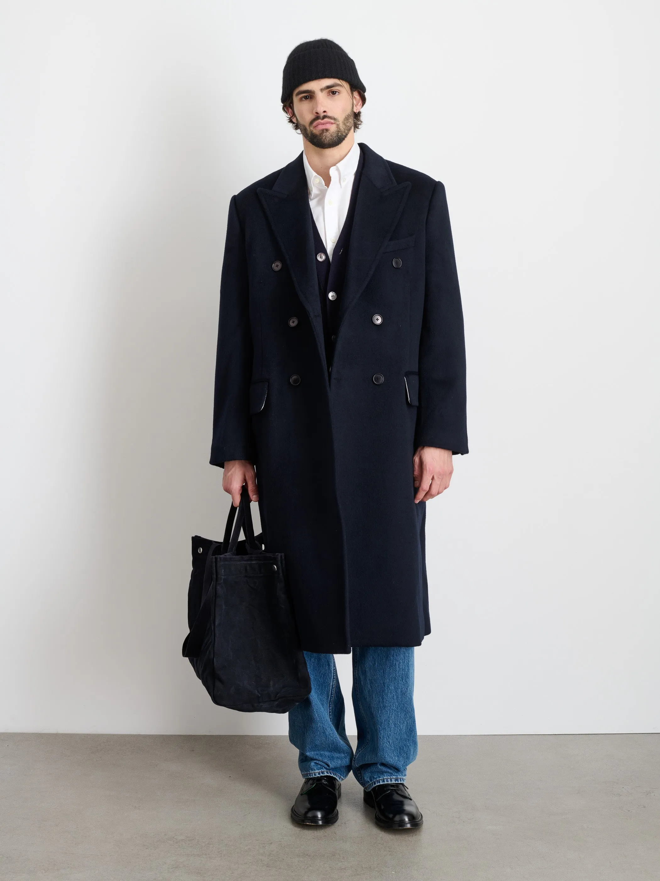 James Double Breasted Top Coat In Wool