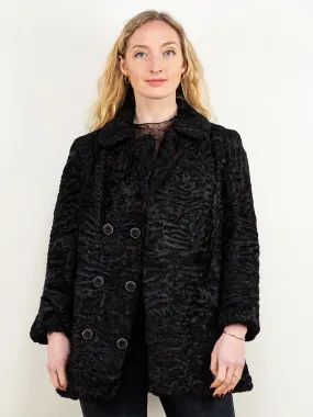 Vintage 60's Women Karakul Fur Coat in Black
