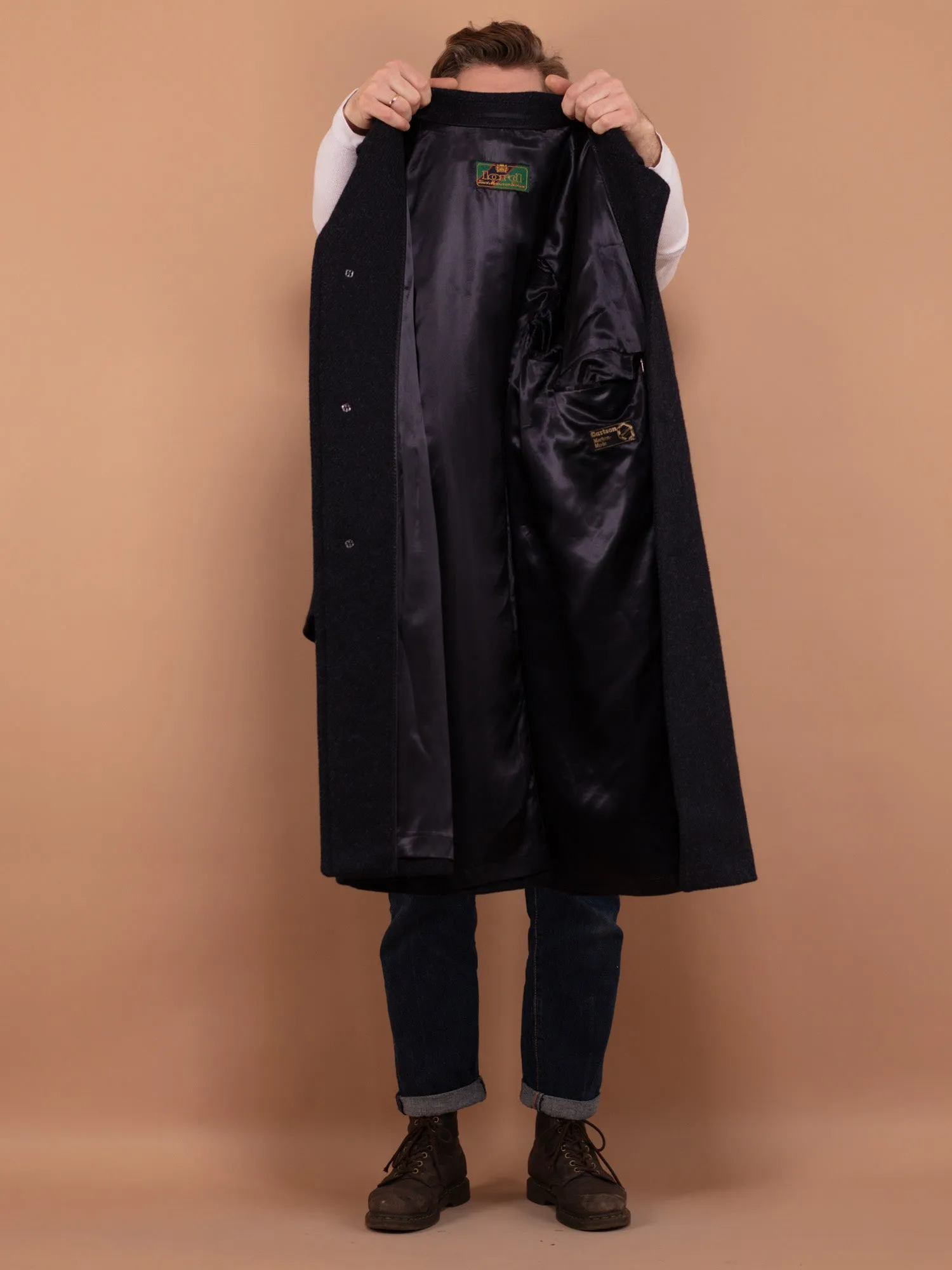 Vintage 70's Men Pure New Wool Coat in Blue
