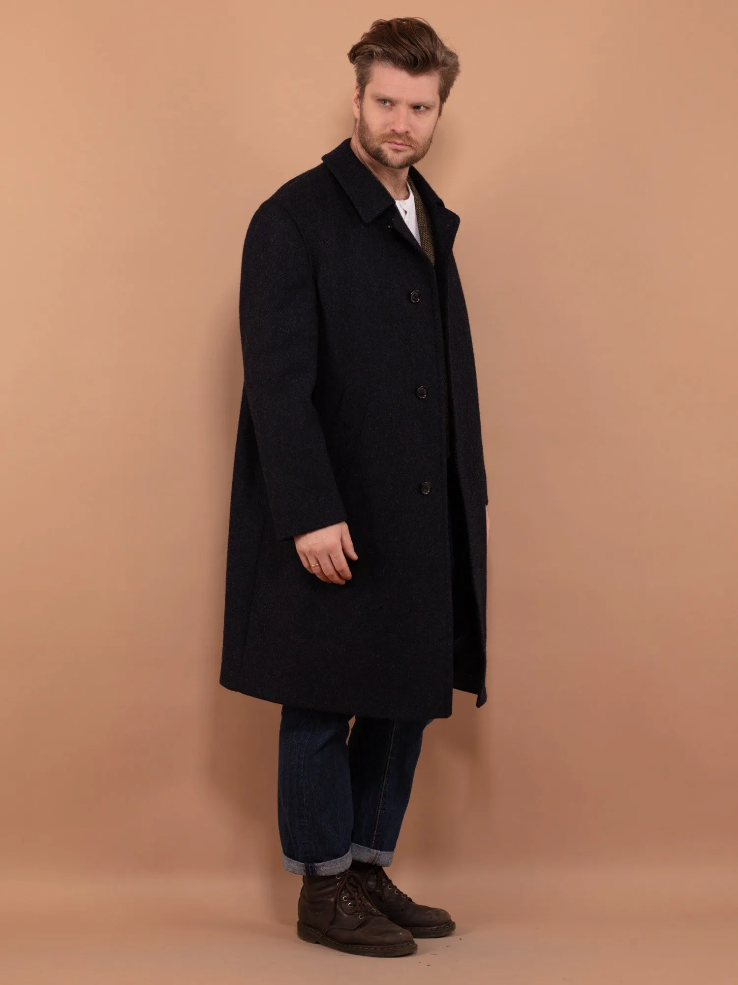 Vintage 70's Men Pure New Wool Coat in Blue