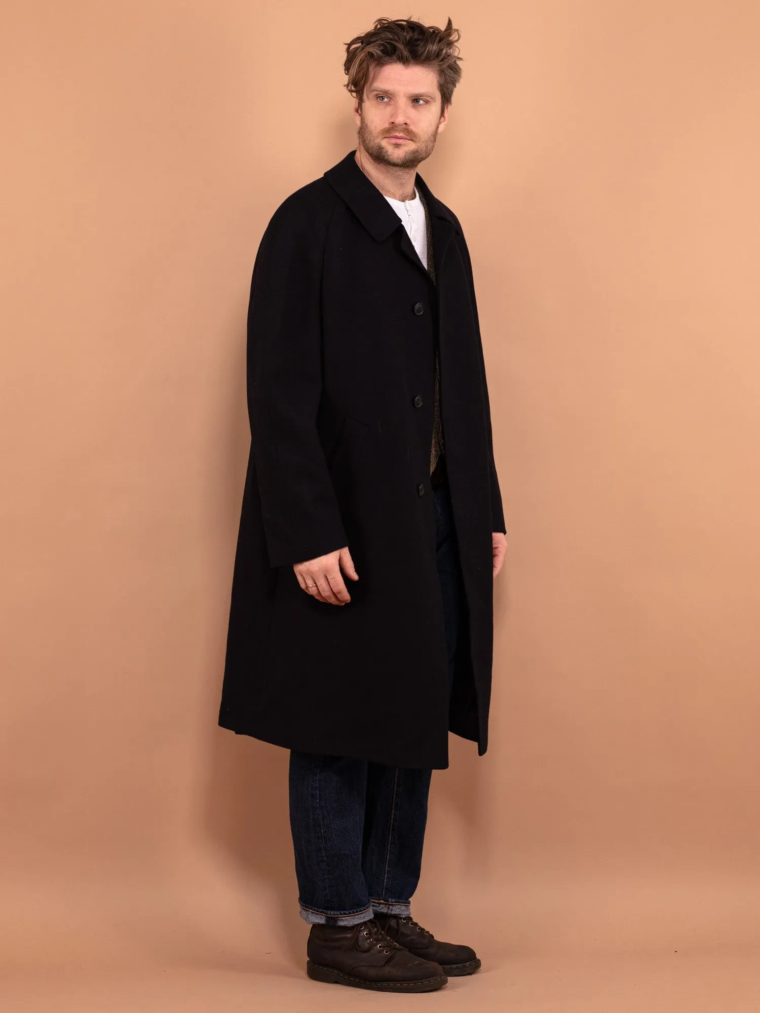 Vintage 80's Men Pure New Wool Coat in Blue