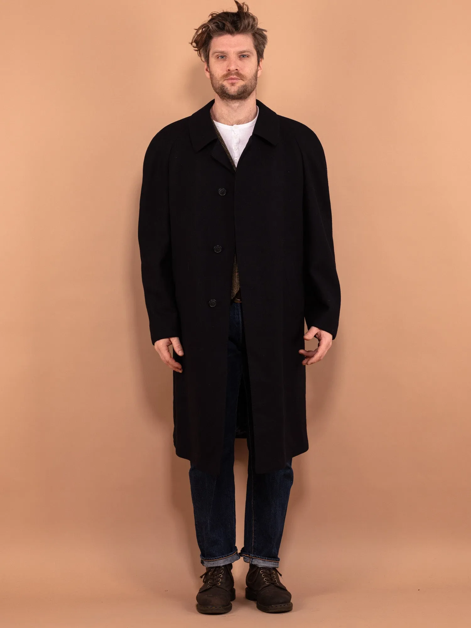 Vintage 80's Men Pure New Wool Coat in Blue