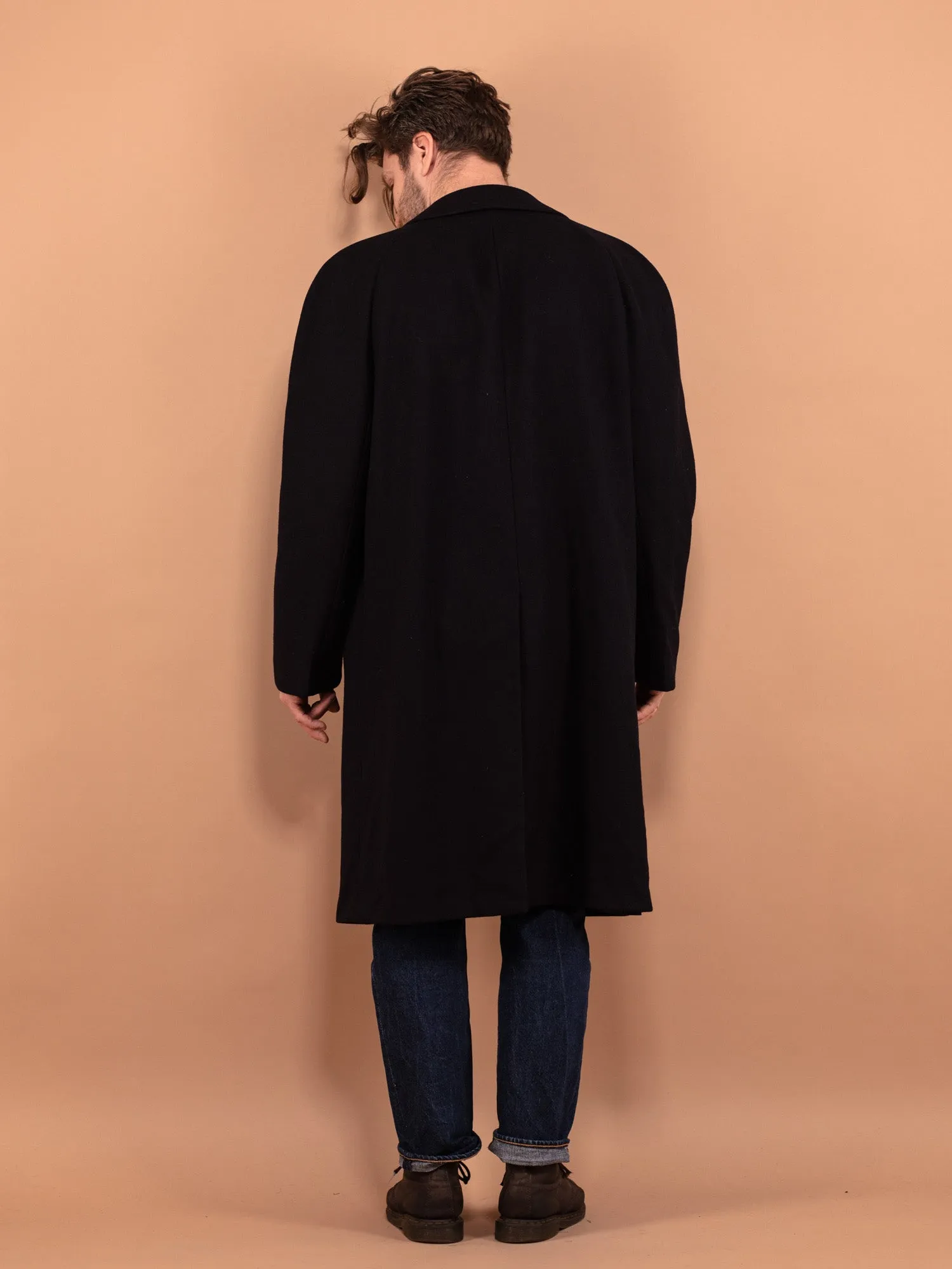 Vintage 80's Men Pure New Wool Coat in Blue