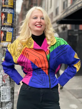 Vintage 90s Colorblock Geometric Peplum Jacket