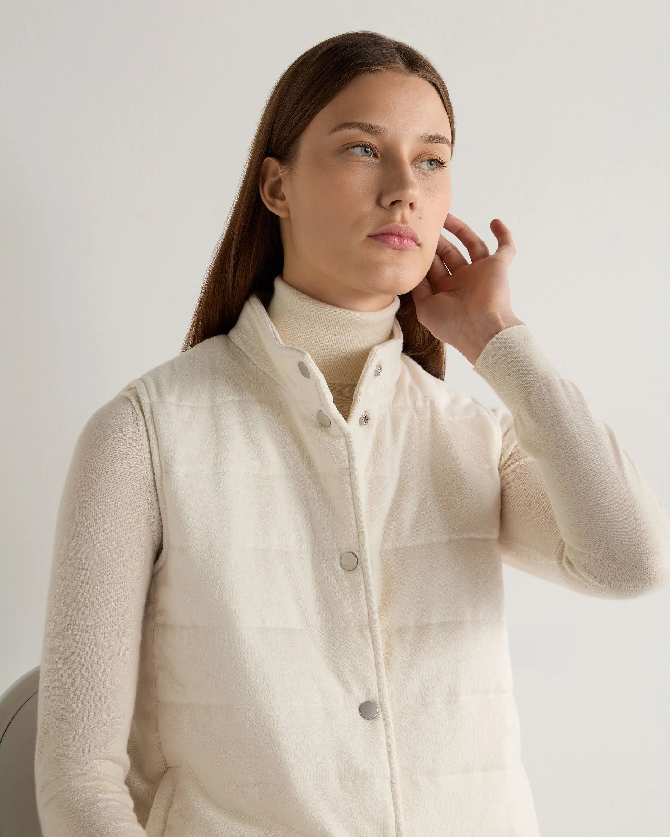 Women's Button Through Cotton Blend Quilted Gilet New Ivory White
