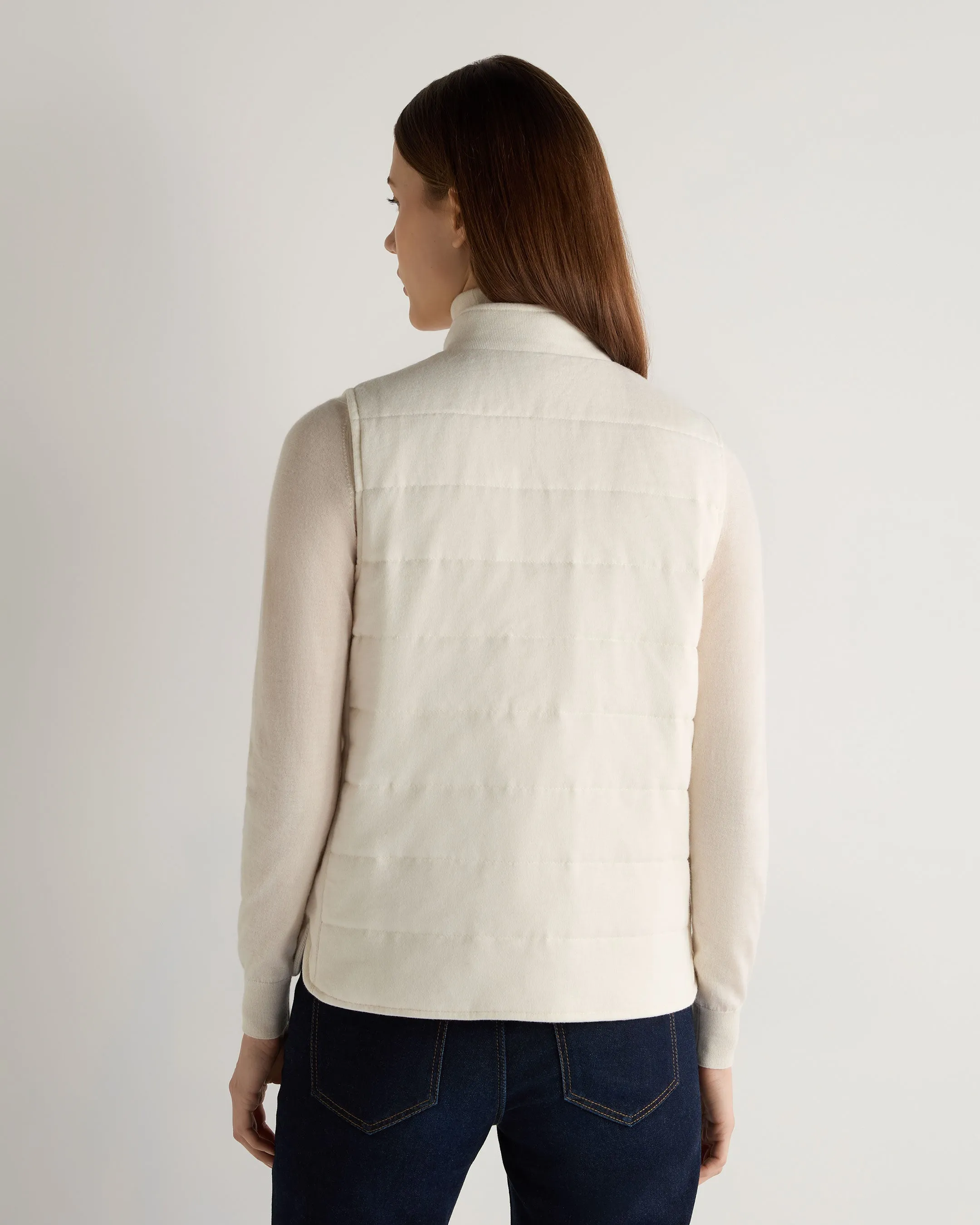 Women's Button Through Cotton Blend Quilted Gilet New Ivory White