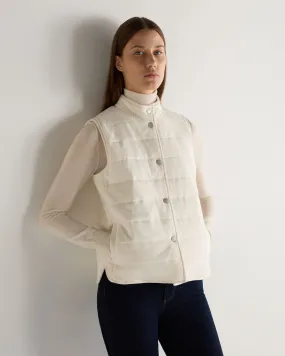 Women's Button Through Cotton Blend Quilted Gilet New Ivory White